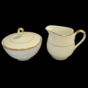 Mikasa Narumi Doric Creamer Sugar Bowl Gold Trim Japan